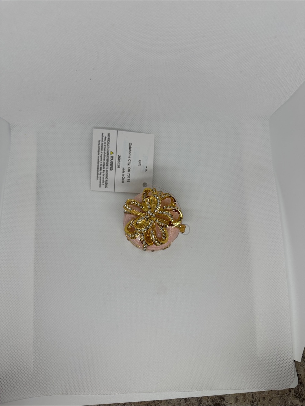 Pink Jeweled Trinket/Jewelry Box with Gold Bow - Picture 3 of 5